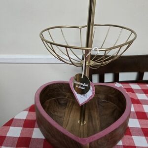 Handcrafted India Gold and Brown Heart-Shaped Fruit Basket